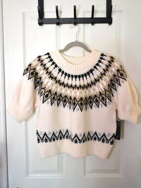 Christian Lacroix Nordic Fair Isle Sweater Cream Black Wool Blend Size L NWT